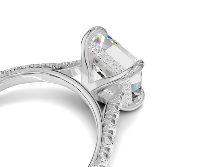 Asscher cut diamond ring | Halo & Side Stone | Chicory Jewel
