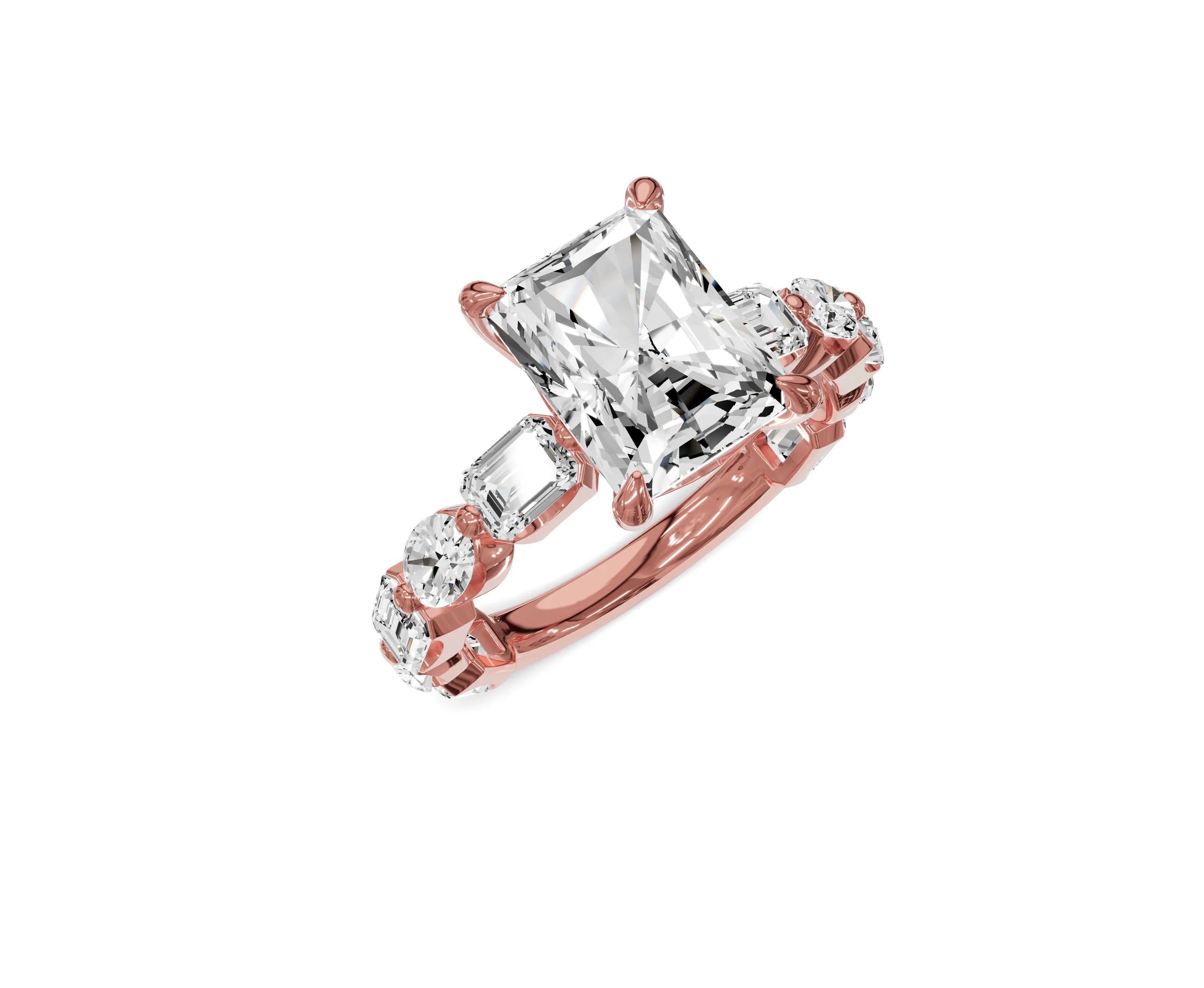 Brilliant 4.25 Carat Radiant Diamond Ring with Side Diamonds - Chicory Jewel