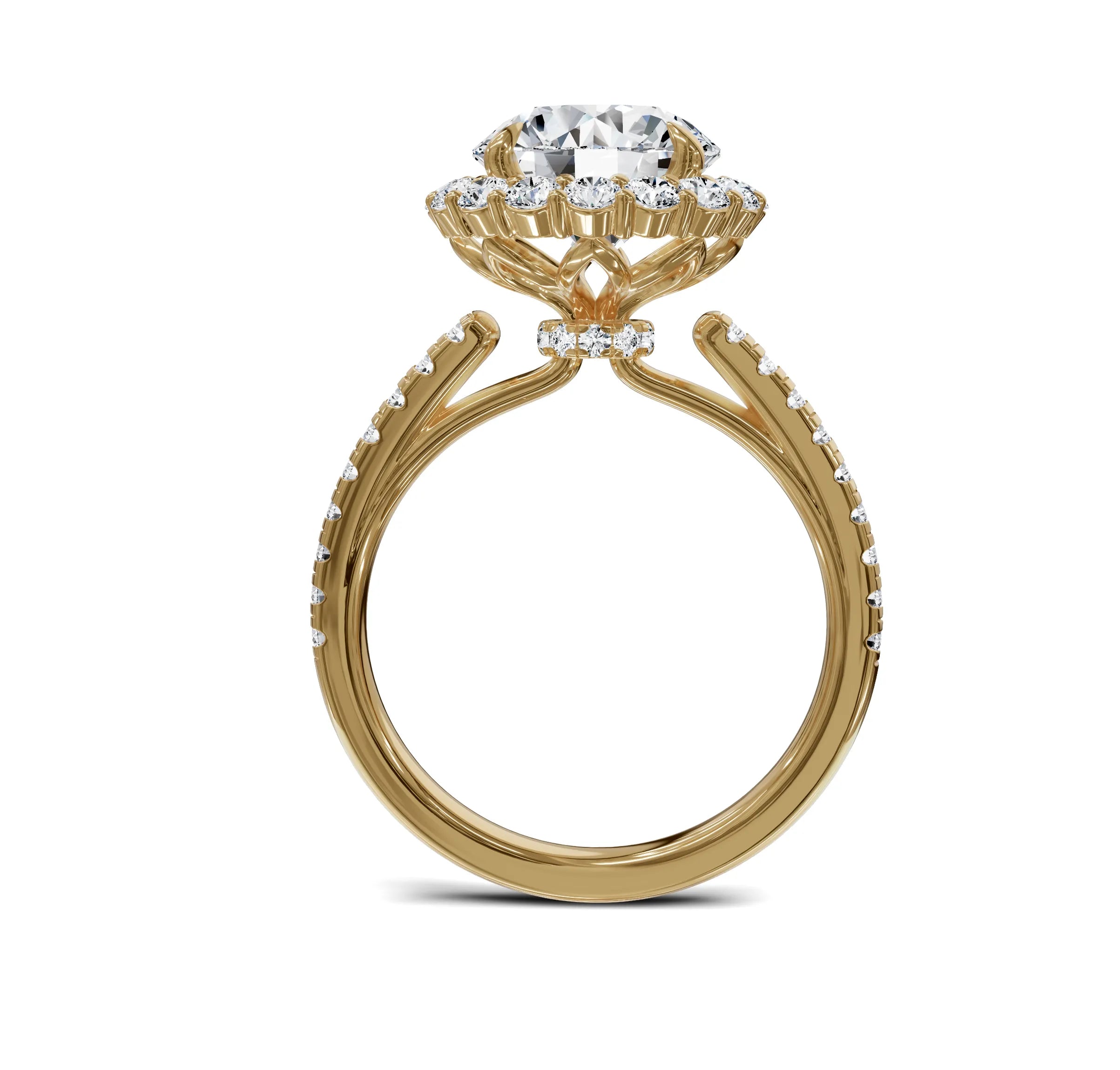 Luxury Round Diamond Halo & Side Stone Ring|3.70ct - Chicory Jewel