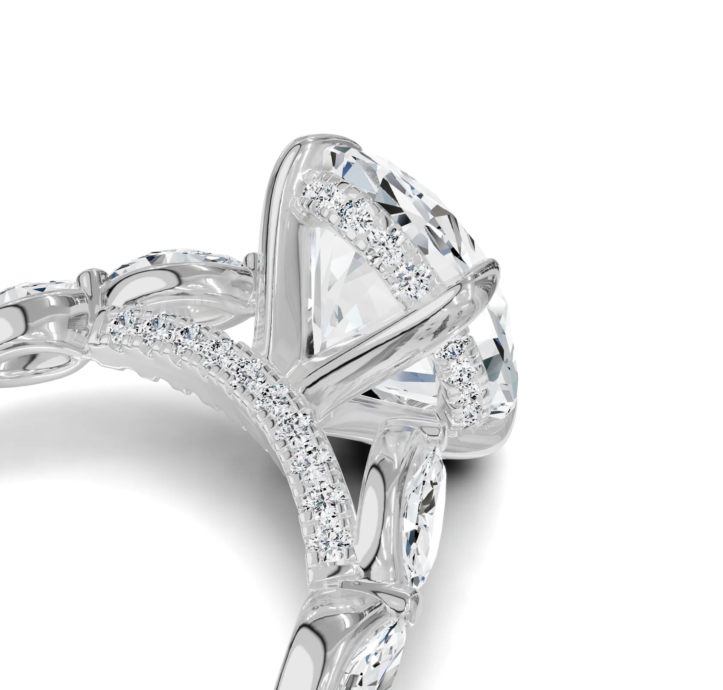 Diamond ring with a large central Oval Diamond and smaller stones