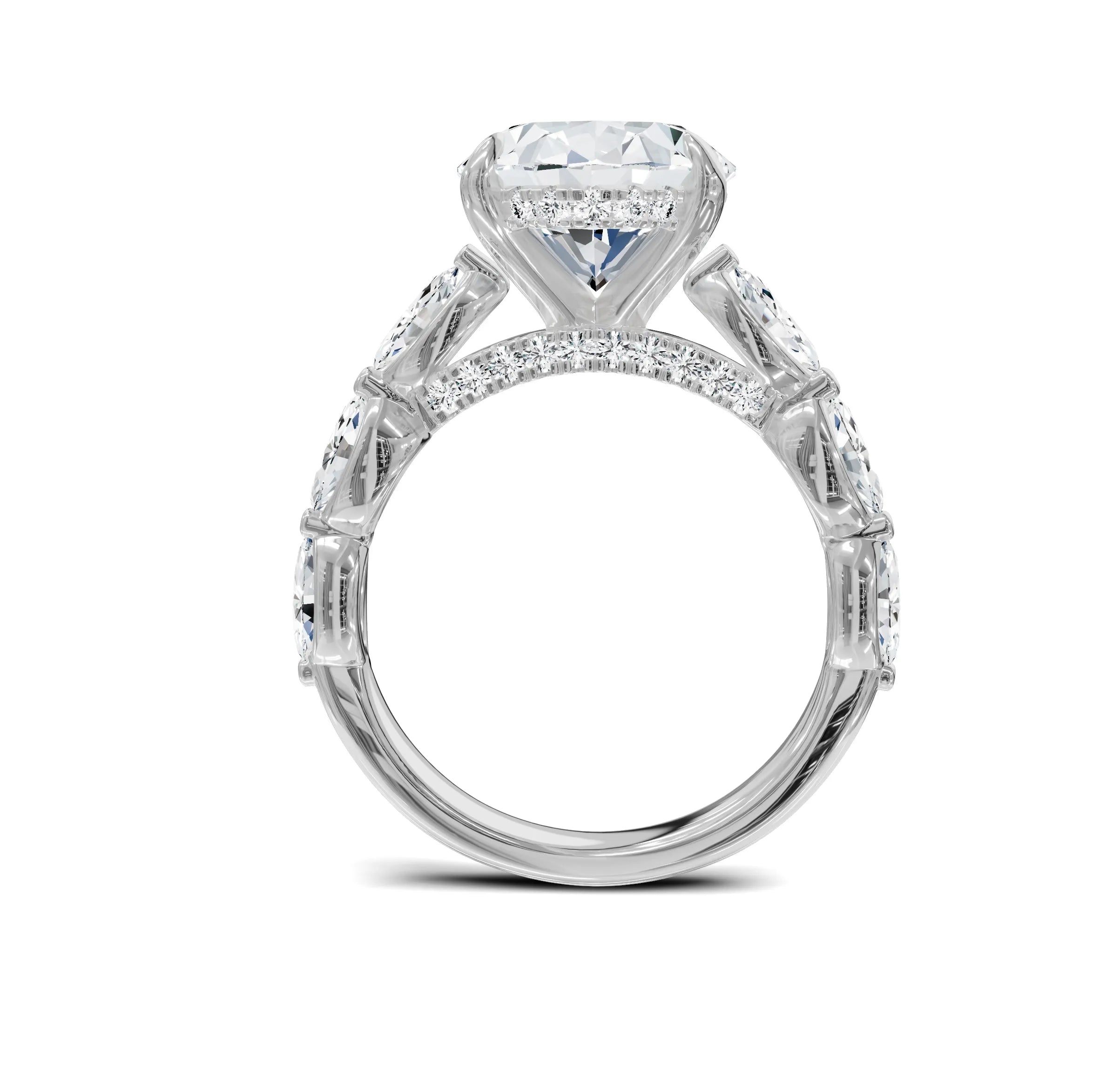 Luxury Oval Cut Diamond Engagement Ring with Halo & Side Stones - Chicory Jewel