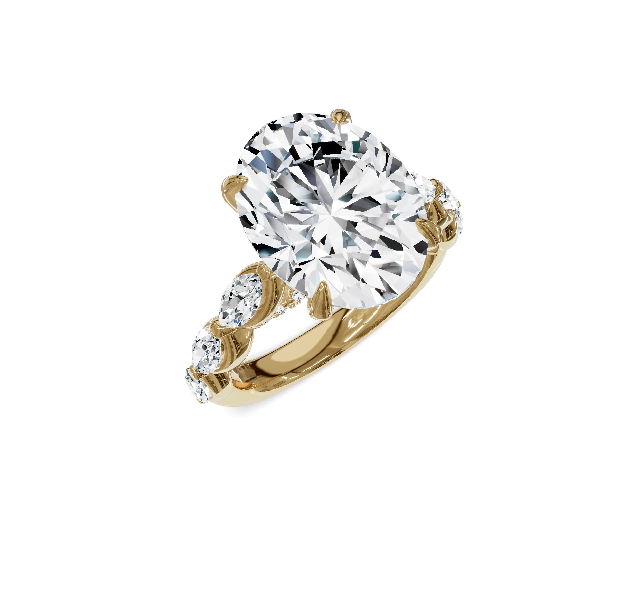 Luxury Oval Cut Diamond Engagement Ring with Halo & Side Stones - Chicory Jewel