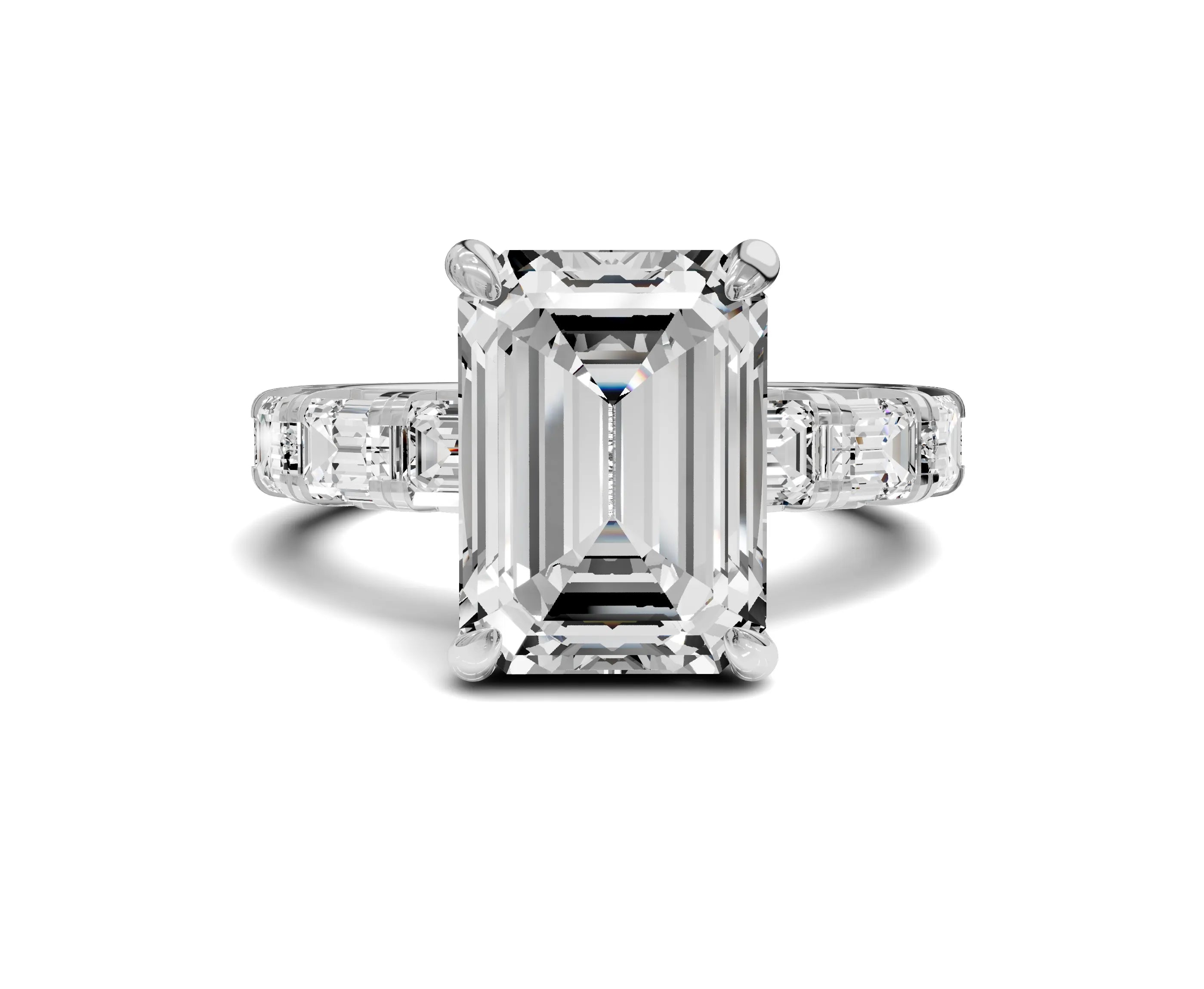 Brilliant Emerald Engagement Ring | Side stone & halo