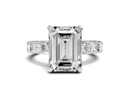 Brilliant Emerald Engagement Ring | Side stone & halo