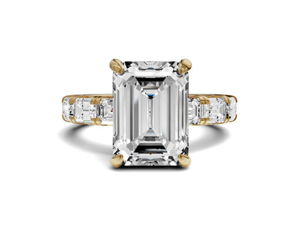 Brilliant Emerald Engagement Ring | Side stone & halo