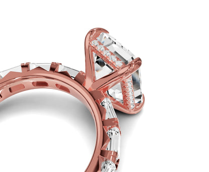 Brilliant Emerald Engagement Ring | Side stone & halo