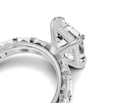 Brilliant Emerald Engagement Ring | Side stone & halo