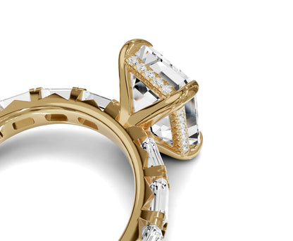 Brilliant Emerald Engagement Ring | Side stone & halo