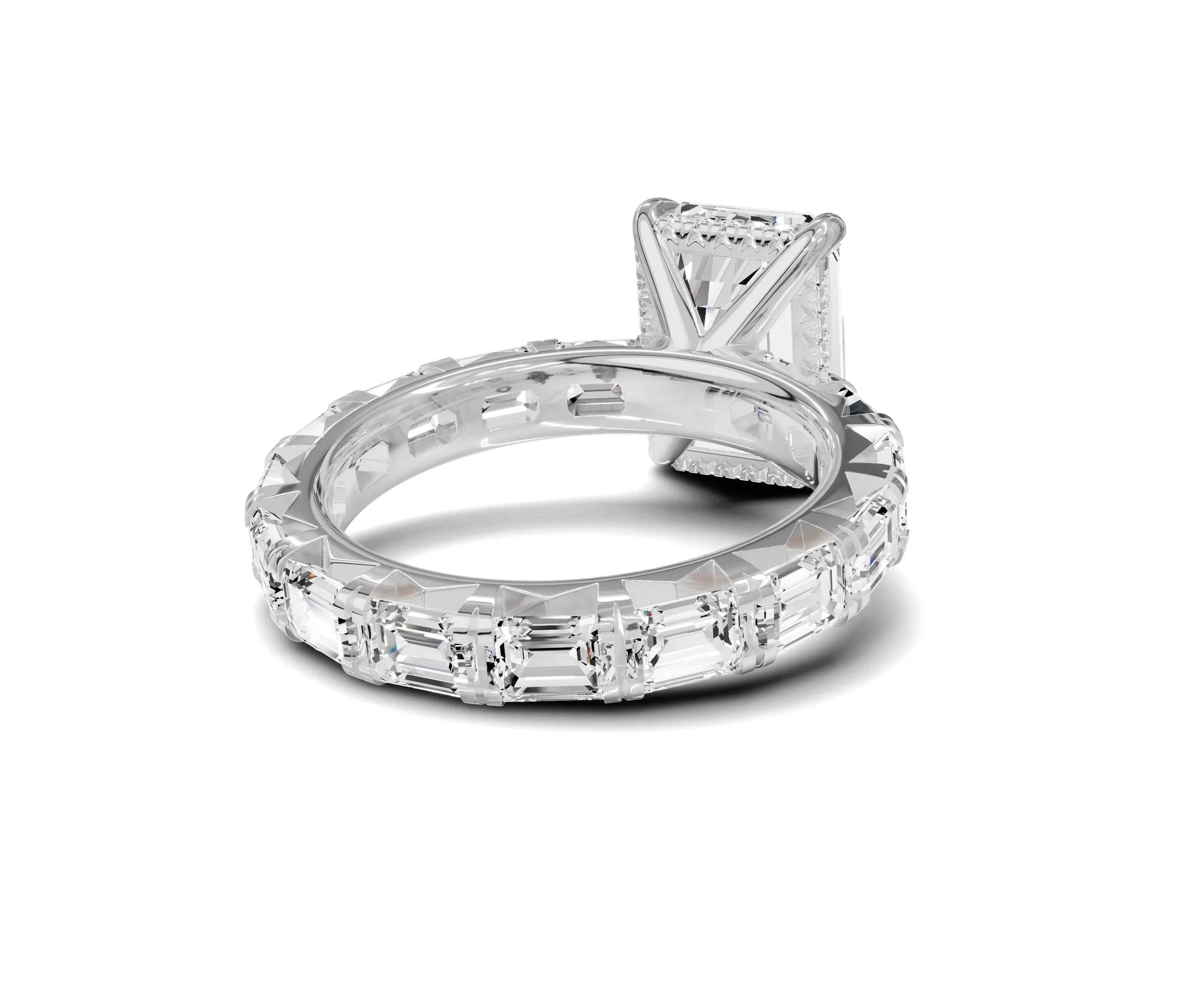 Brilliant Emerald Engagement Ring | Side stone & halo