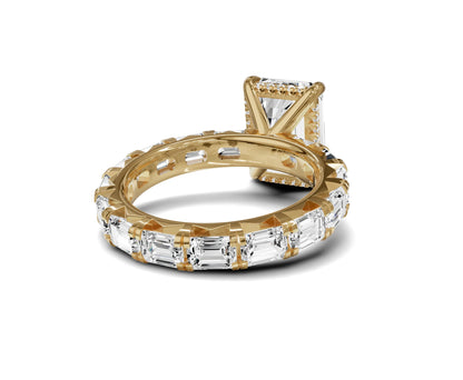 Brilliant Emerald Engagement Ring | Side stone & halo