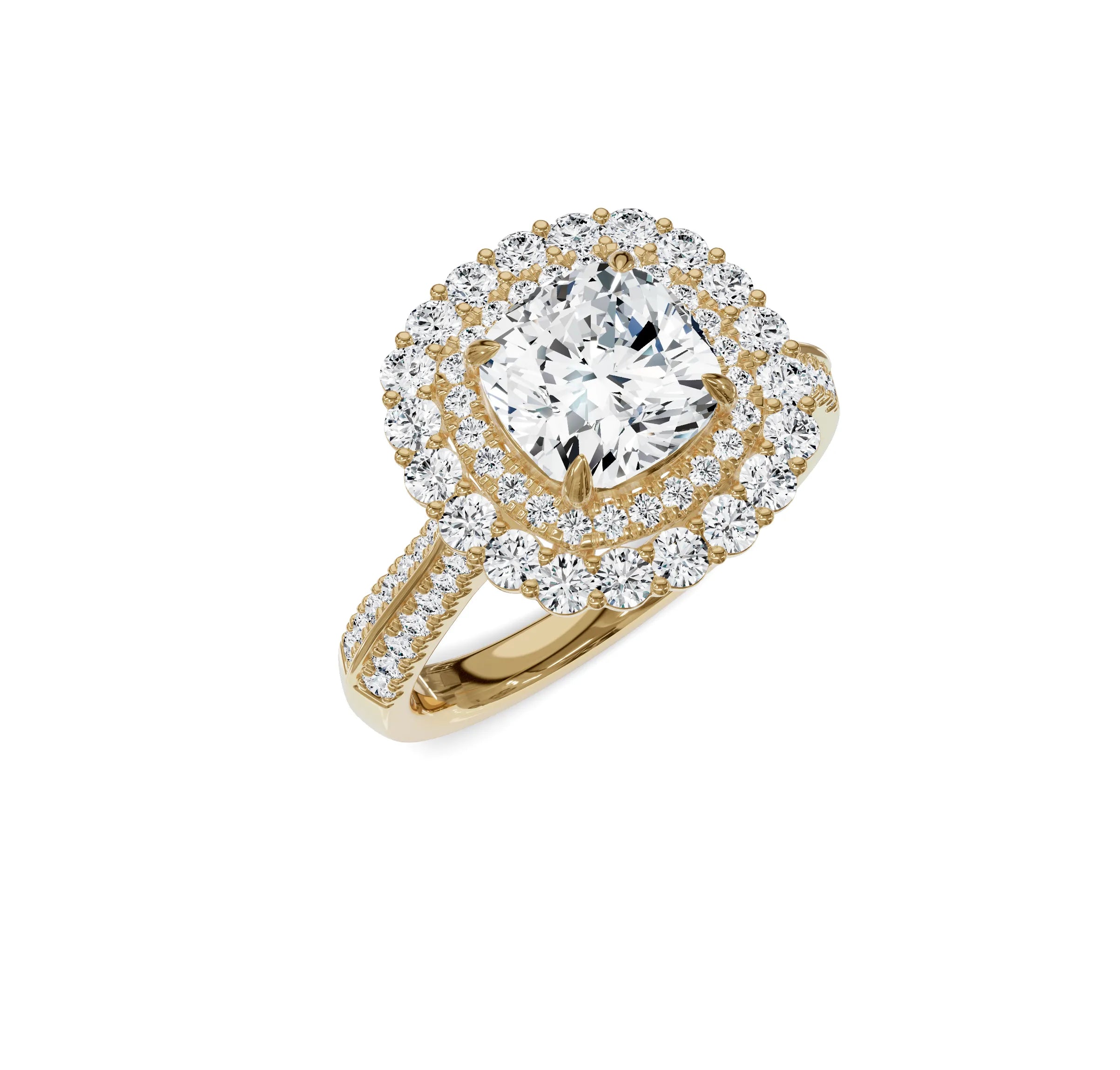 Timeless Cushion Cut 3ct Engagement Ring | Halo with Side Stones - Chicory Jewel