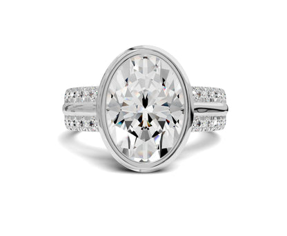 Oval Diamond Engagement Ring | Bezel Setting with Side Stones