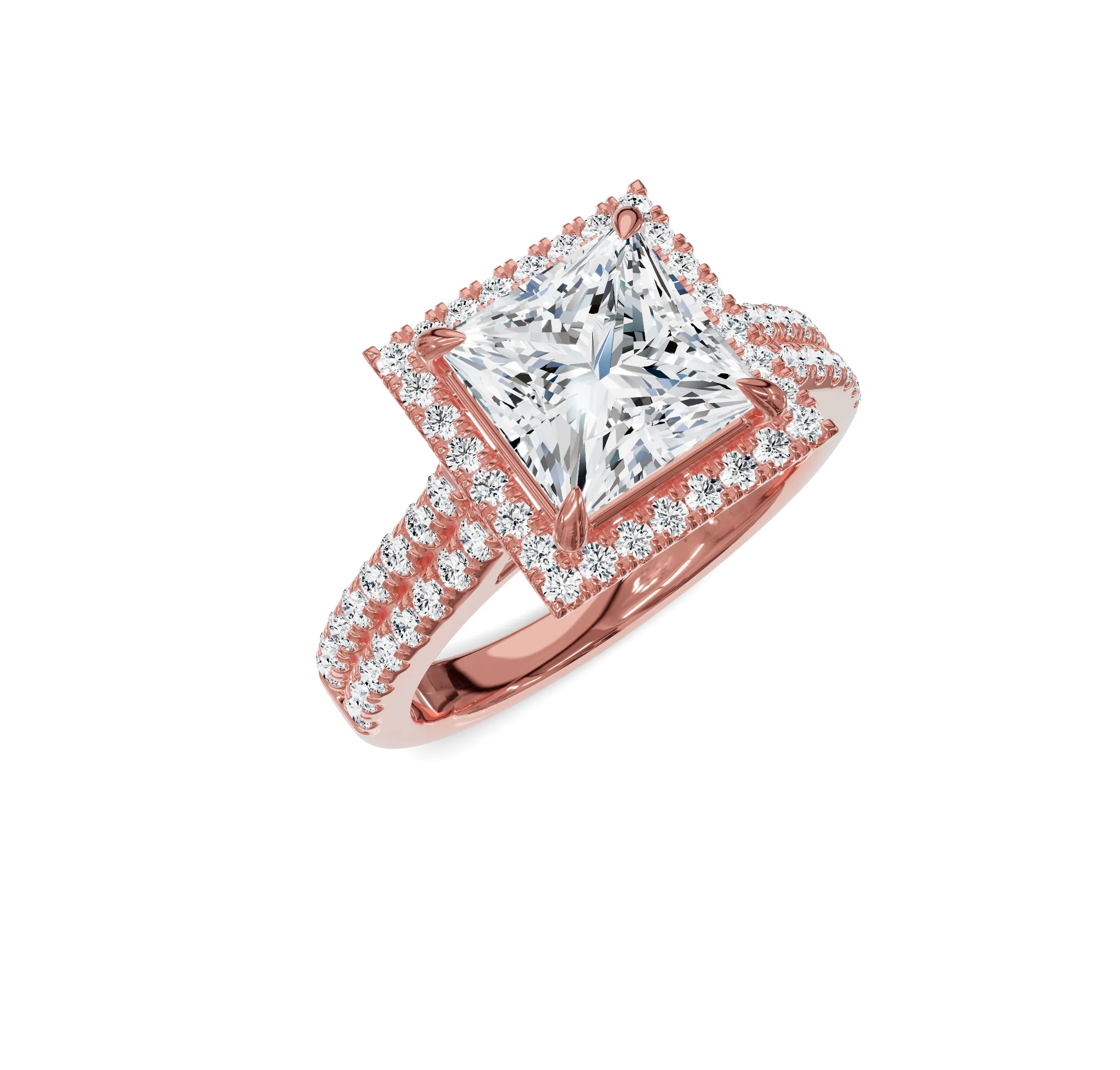 2.50ct Princess Cut Diamond Engagement Ring | Halo & Side Stones - Chicory Jewel