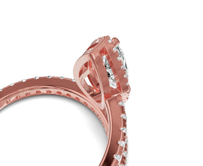 Pear Shaped Diamond Halo Engagement Ring with Side Stones - Chicory Jewel