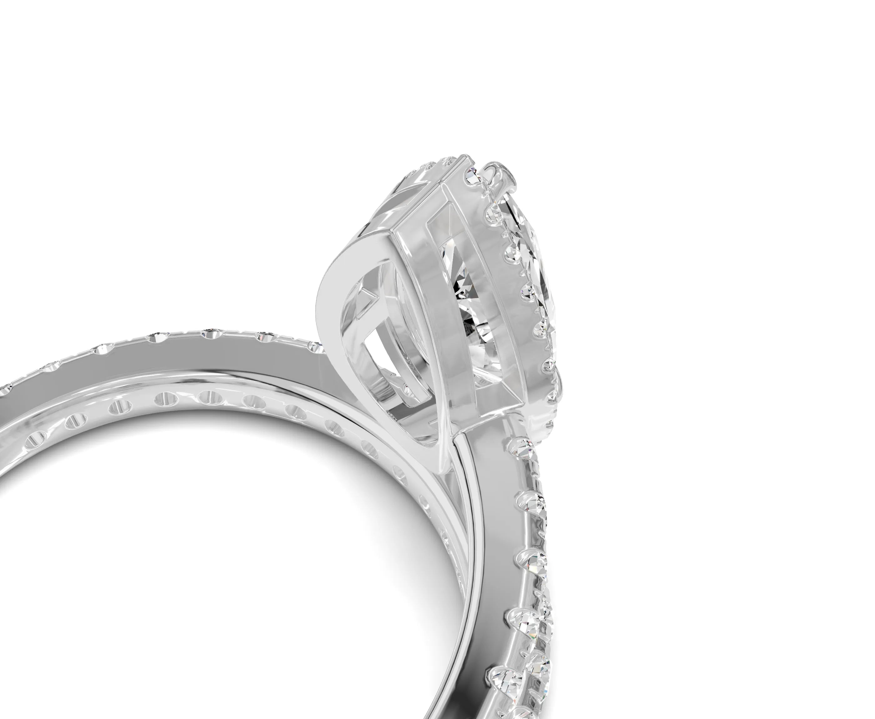 Pear Shaped Diamond Halo Engagement Ring with Side Stones - Chicory Jewel