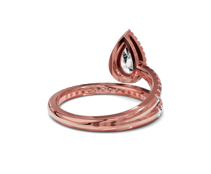 Pear Shaped Diamond Halo Engagement Ring with Side Stones - Chicory Jewel