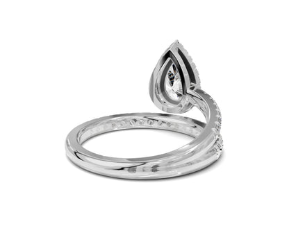 Pear Shaped Diamond Halo Engagement Ring with Side Stones - Chicory Jewel