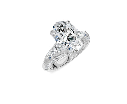 3.70 Ct Oval Diamond Ring with Side Stones - Chicory Jewel