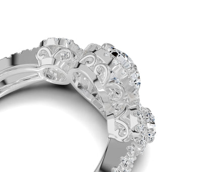 Halo Three Stone Engagement Ring with Round Brilliant Diamonds - Chicory Jewel