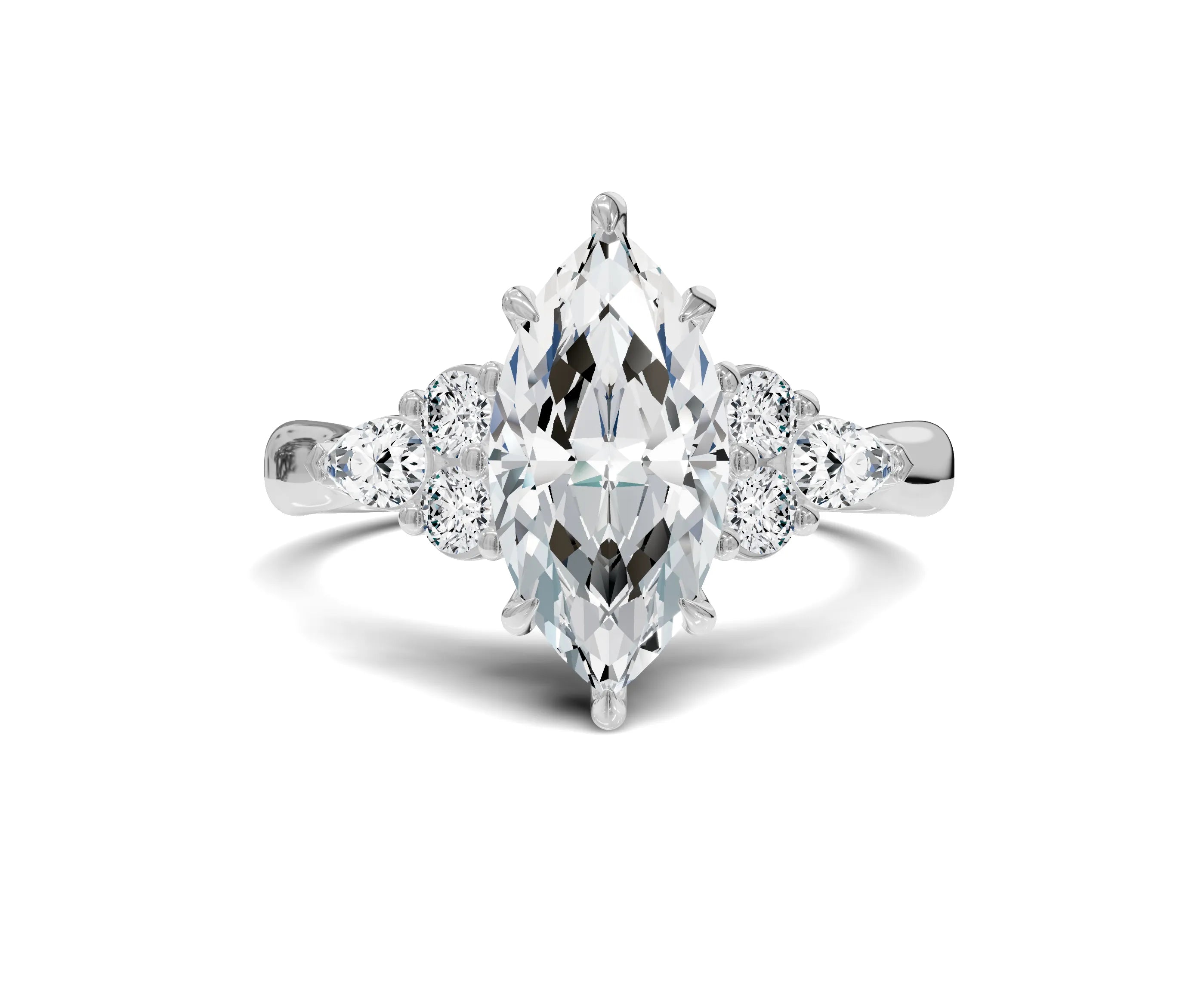 2 Ct Marquise Cut Lab Grown Diamond Engagement Ring with Side Stones - Chicory Jewel