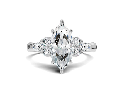 2 Ct Marquise Cut Lab Grown Diamond Engagement Ring with Side Stones - Chicory Jewel
