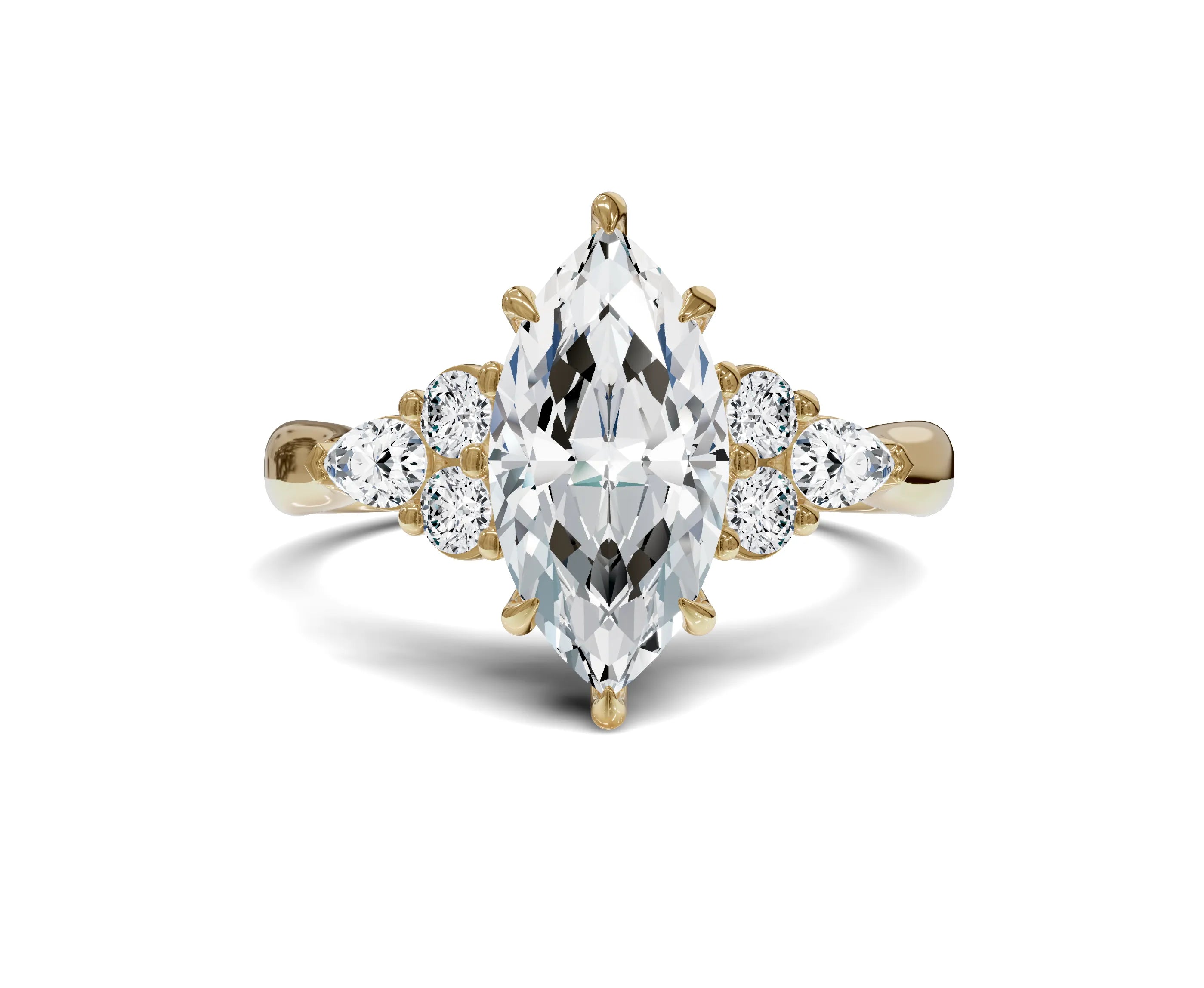 2 Ct Marquise Cut Lab Grown Diamond Engagement Ring with Side Stones - Chicory Jewel