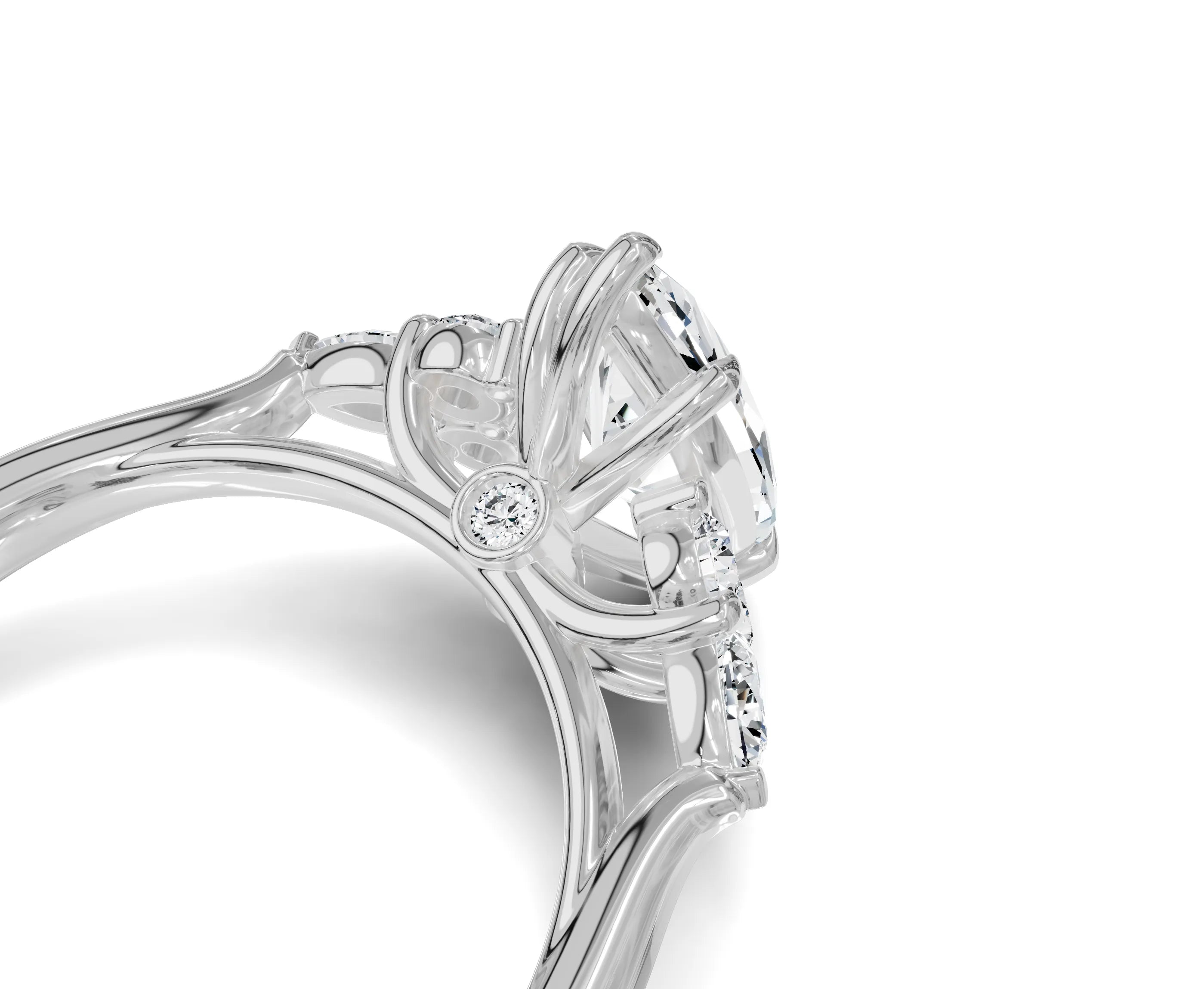 2 Ct Marquise Cut Lab Grown Diamond Engagement Ring with Side Stones - Chicory Jewel