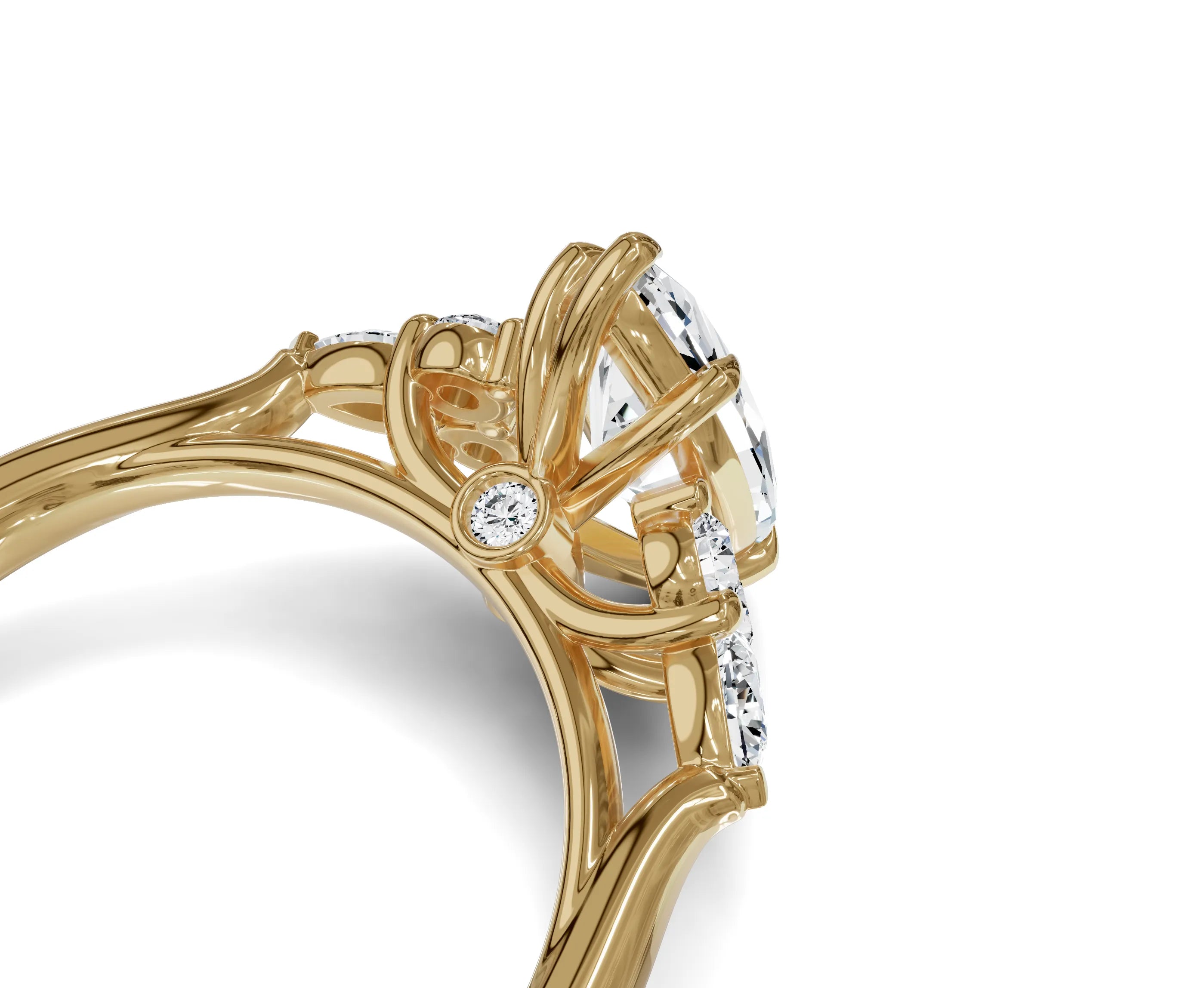 2 Ct Marquise Cut Lab Grown Diamond Engagement Ring with Side Stones - Chicory Jewel