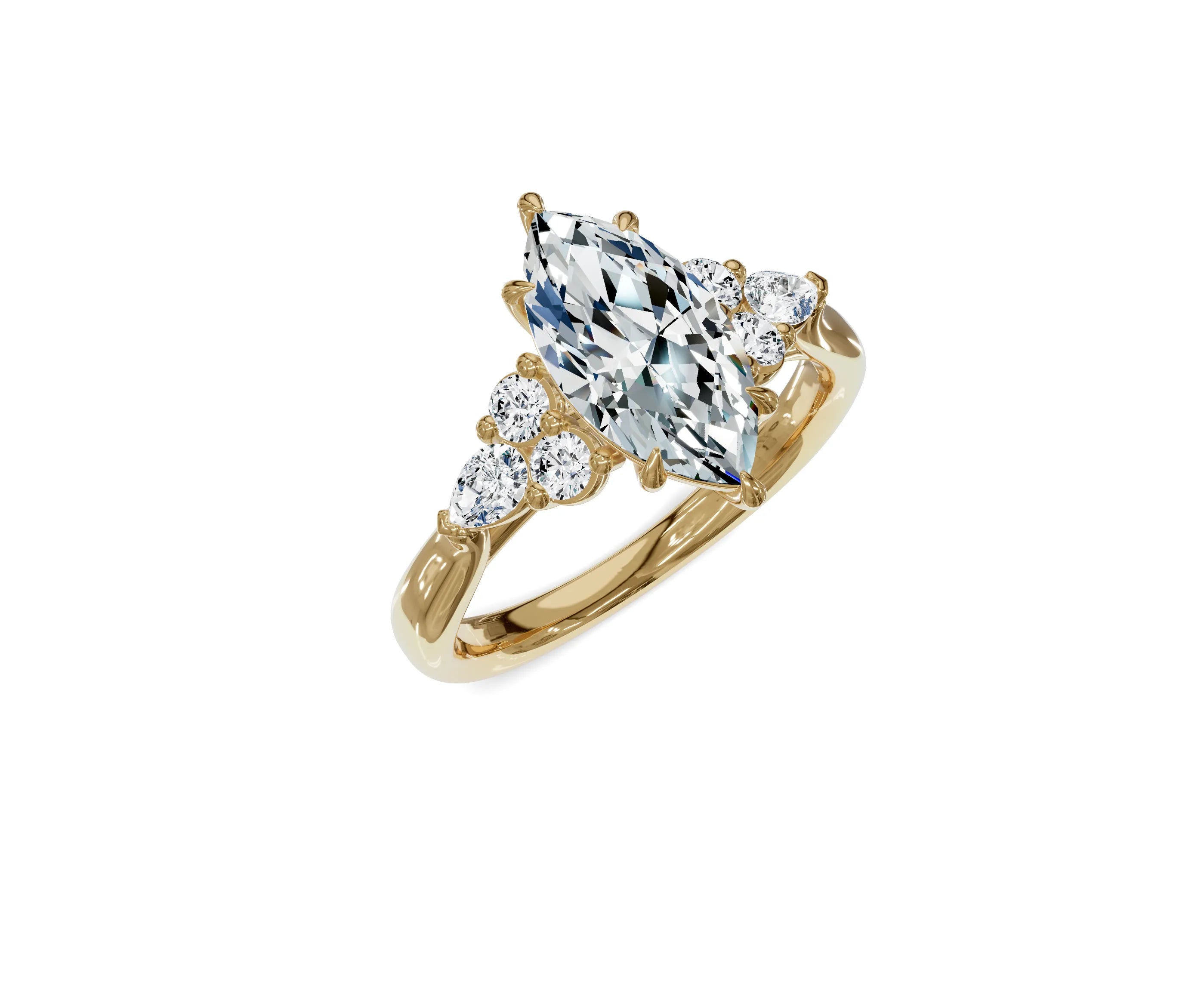 2 Ct Marquise Cut Lab Grown Diamond Engagement Ring with Side Stones - Chicory Jewel