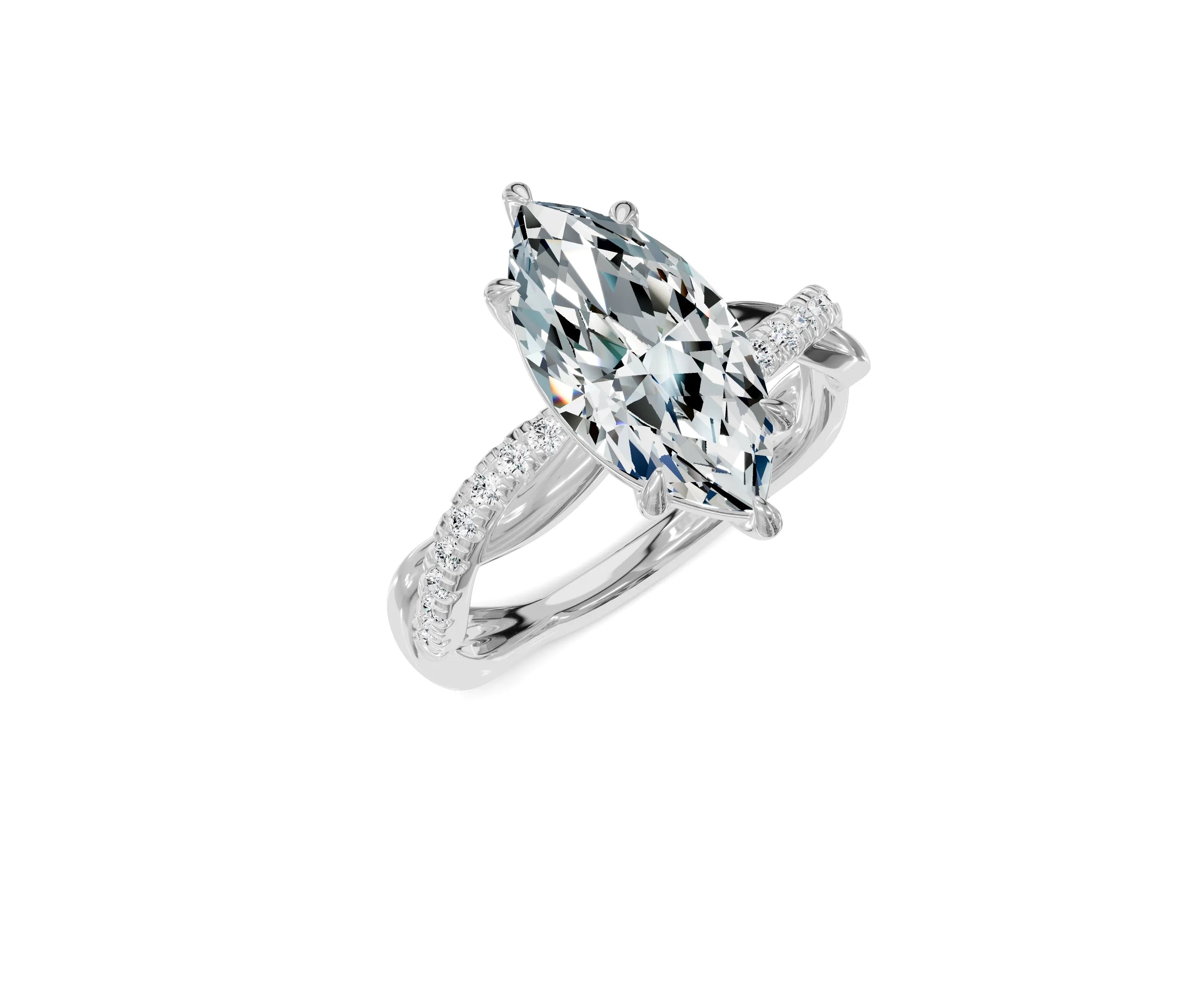2.5Ct Marquise Twisted Shank Side Stone Engagement Ring - Chicory Jewel