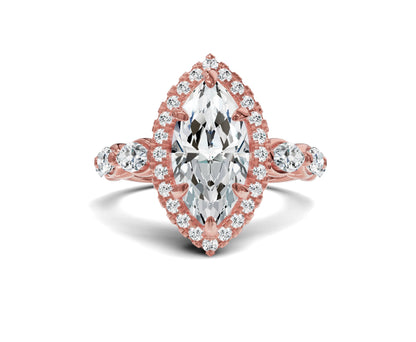 Marquise Cut Engagement Ring | Halo & Side Stones