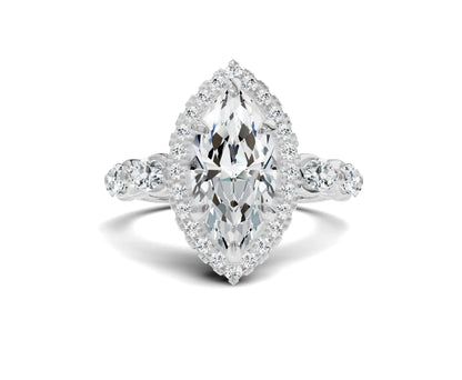 Marquise Cut Engagement Ring | Halo & Side Stones