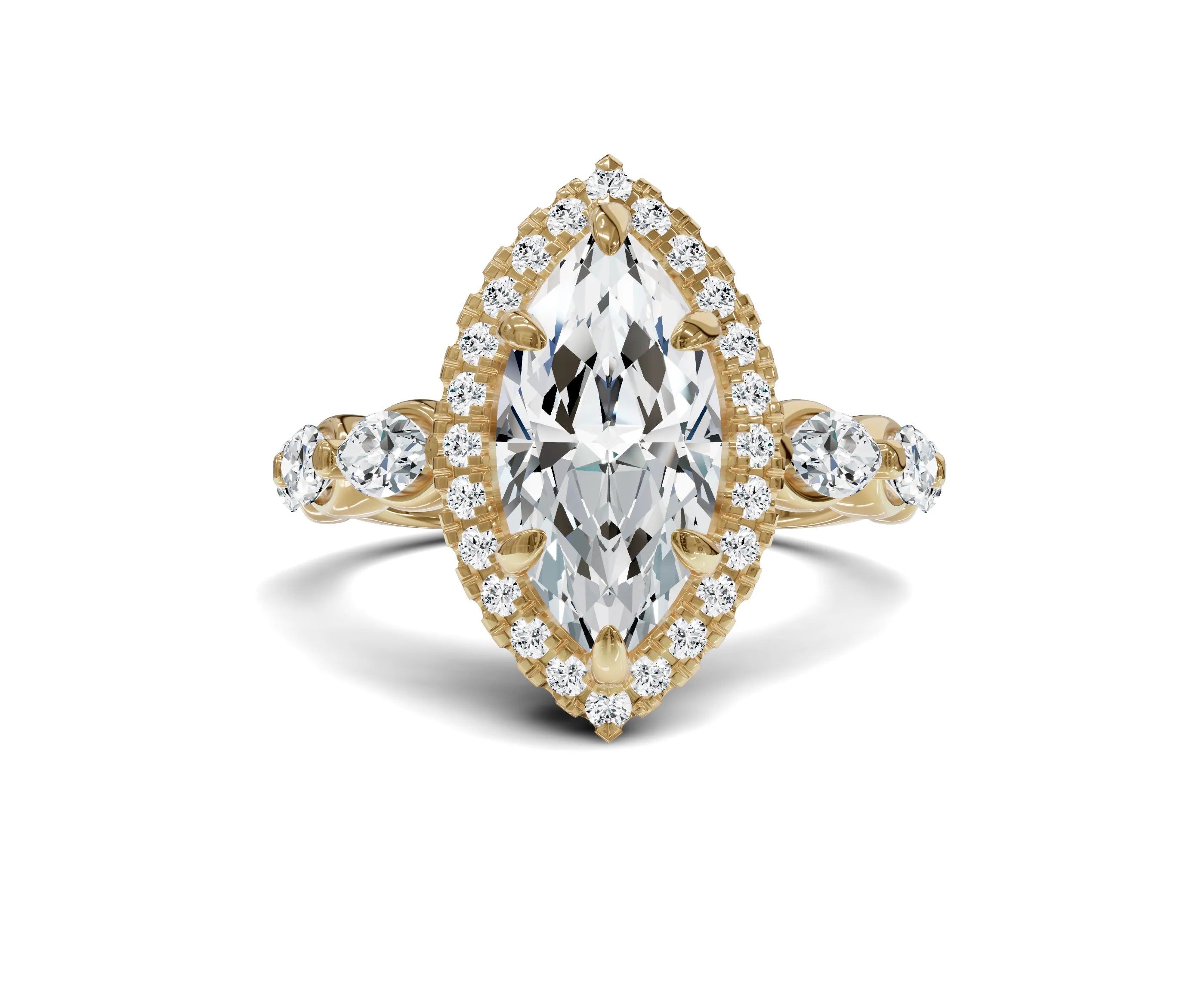 Marquise Cut Engagement Ring | Halo & Side Stones