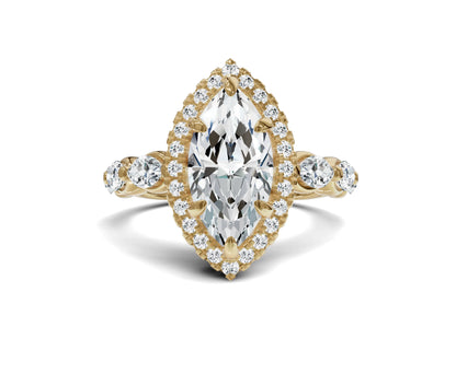 Marquise Cut Engagement Ring | Halo & Side Stones
