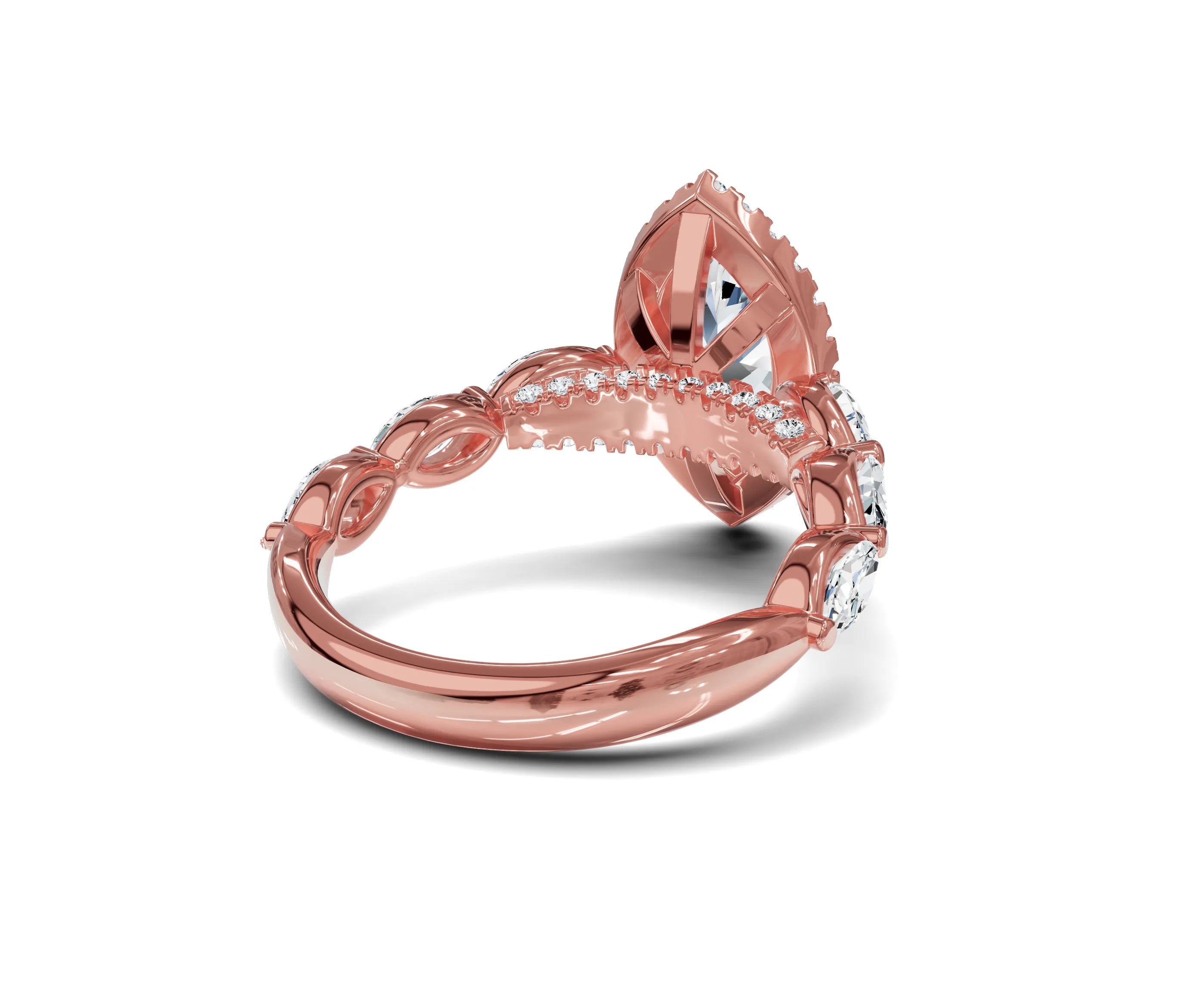 Marquise Cut Engagement Ring | Halo & Side Stones