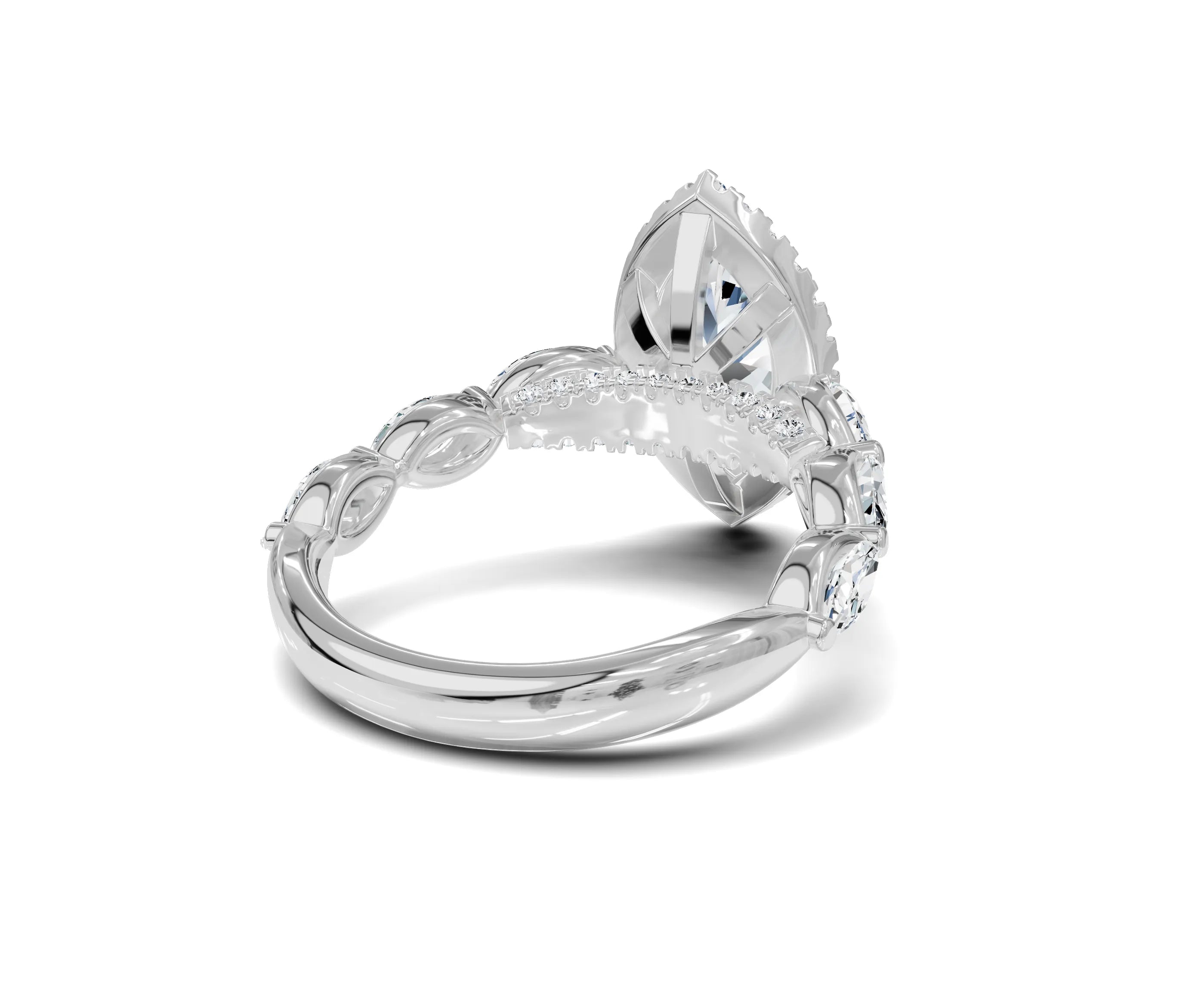 Marquise Cut Engagement Ring | Halo & Side Stones