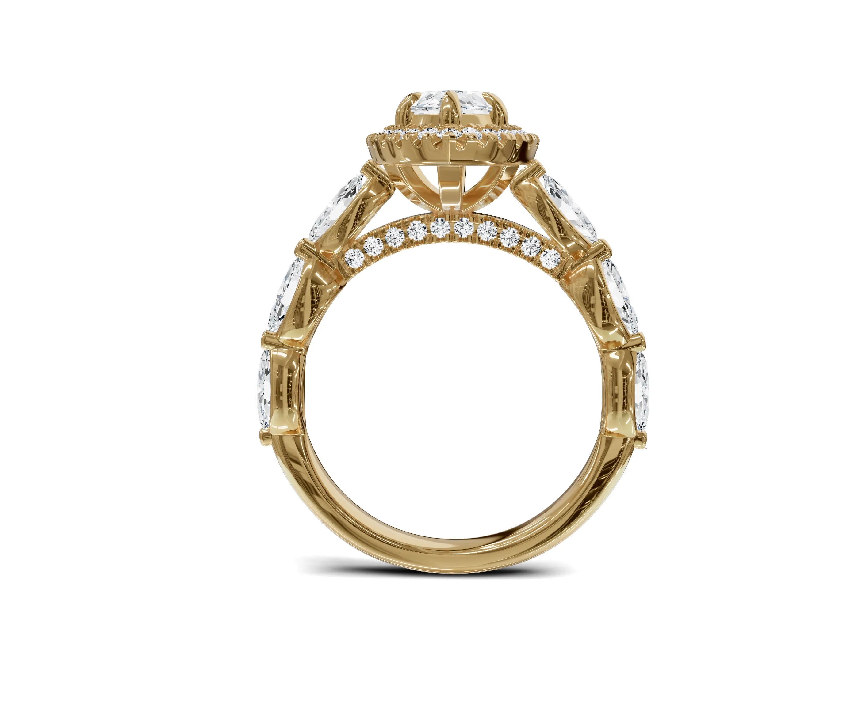 2.5Ct Marquise Halo Side Stone Engagement Ring - Chicory Jewel