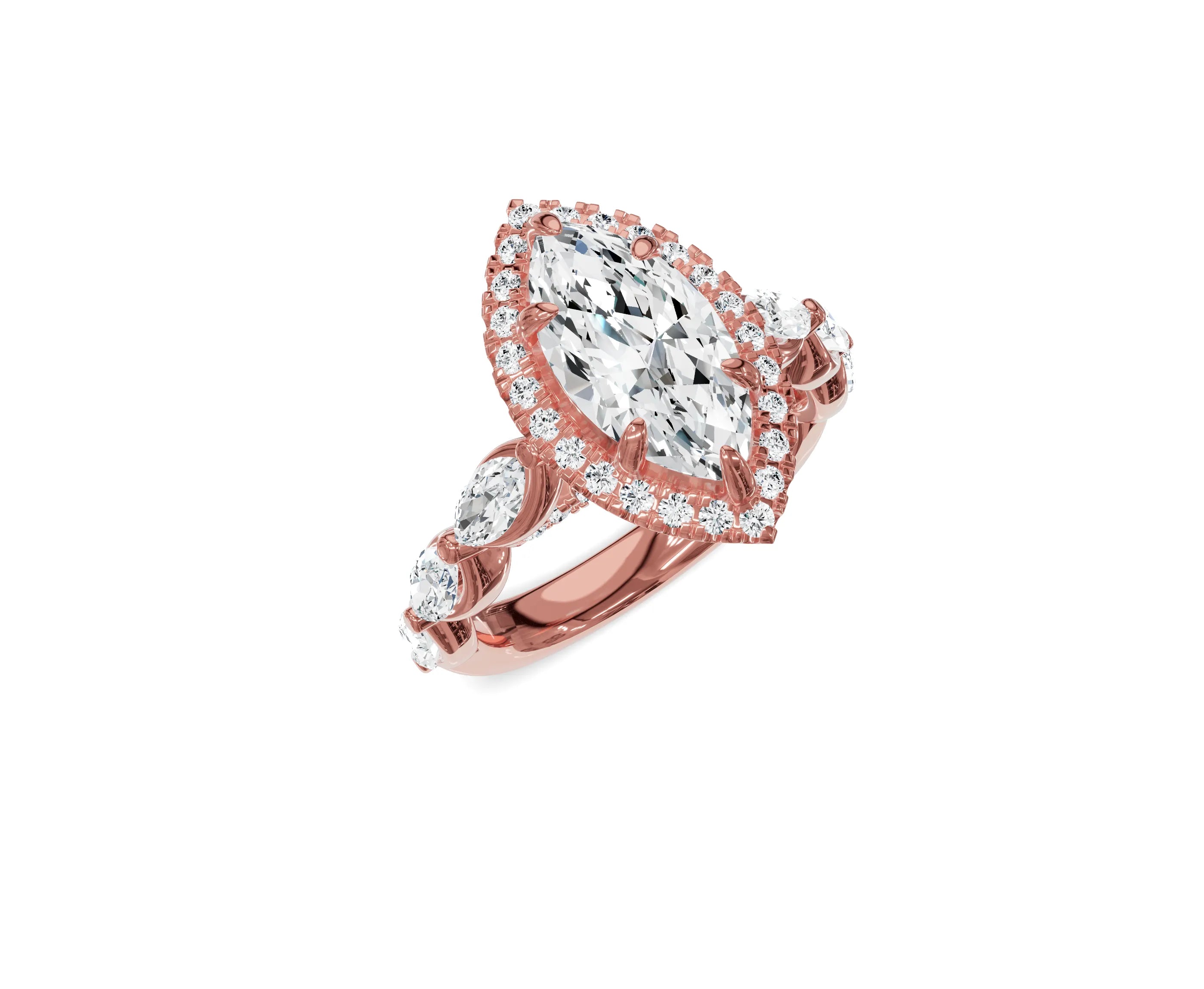 2.5Ct Marquise Halo Side Stone Engagement Ring - Chicory Jewel