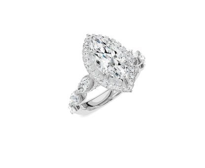 2.5Ct Marquise Halo Side Stone Engagement Ring - Chicory Jewel