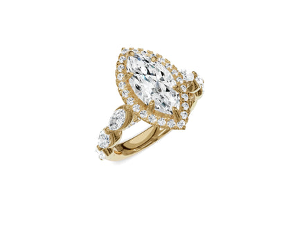 2.5Ct Marquise Halo Side Stone Engagement Ring - Chicory Jewel