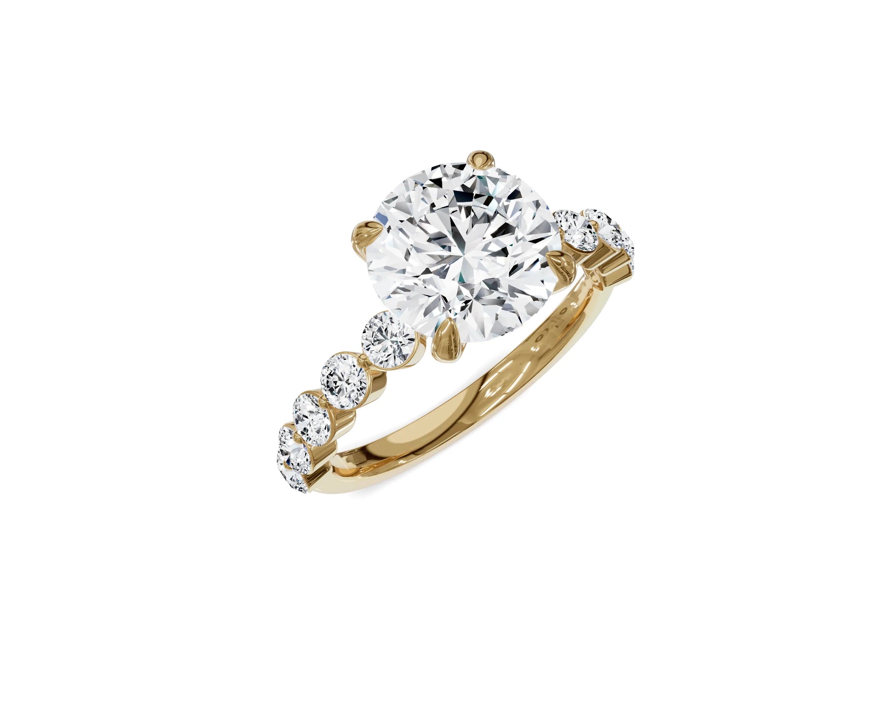 3.25 Ct Round Diamond Engagement Ring with Side Stones & Hidden Halo - Chicory Jewel