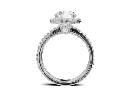 2.75 Ct Round Diamond Halo Engagement Ring with Side Stones - Chicory Jewel