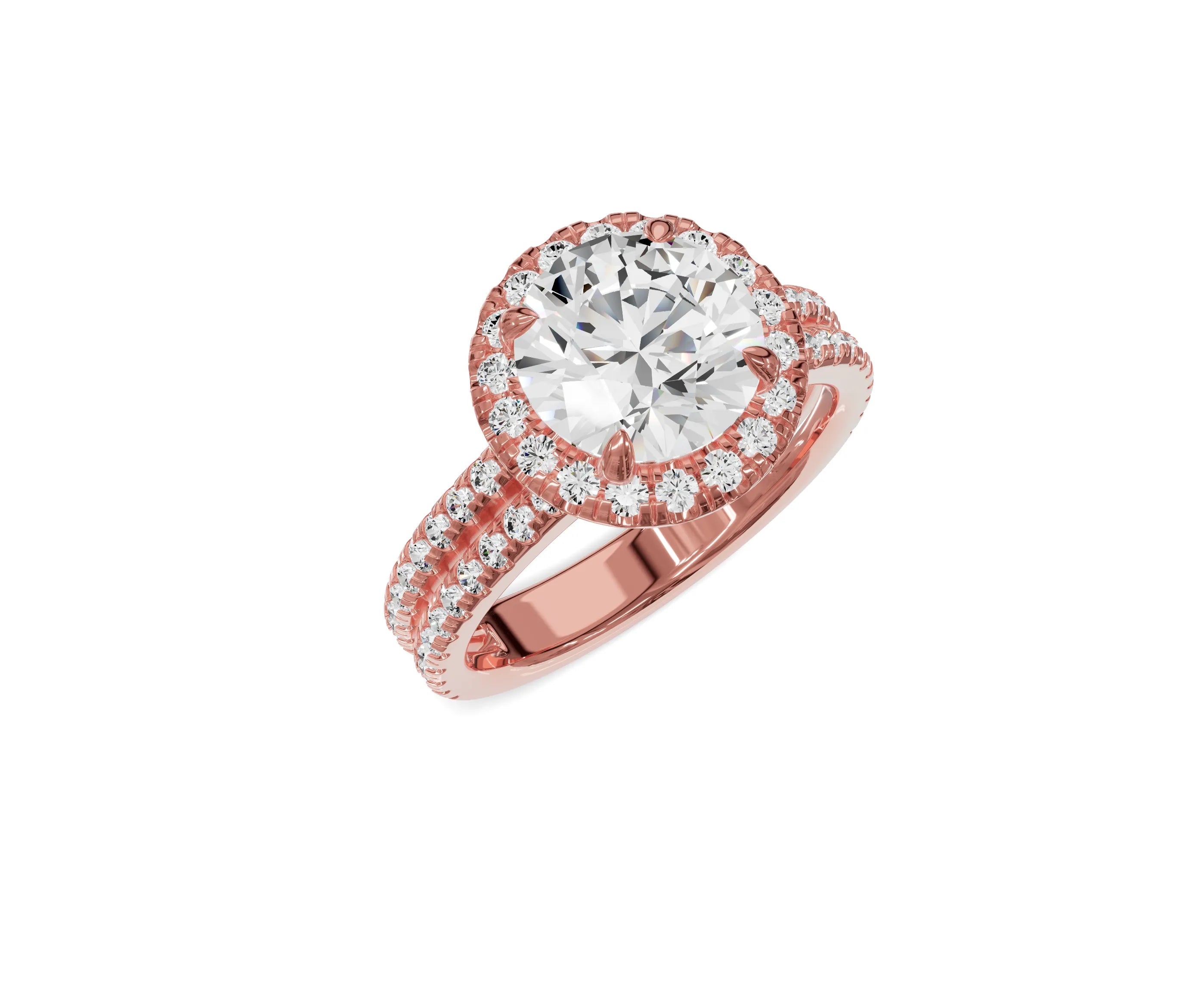 2.75 Ct Round Diamond Halo Engagement Ring with Side Stones - Chicory Jewel