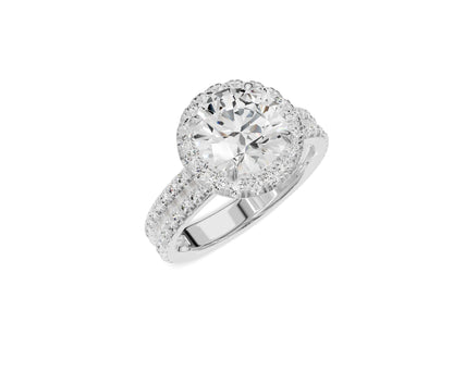 2.75 Ct Round Diamond Halo Engagement Ring with Side Stones - Chicory Jewel