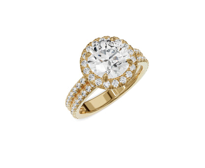 2.75 Ct Round Diamond Halo Engagement Ring with Side Stones - Chicory Jewel