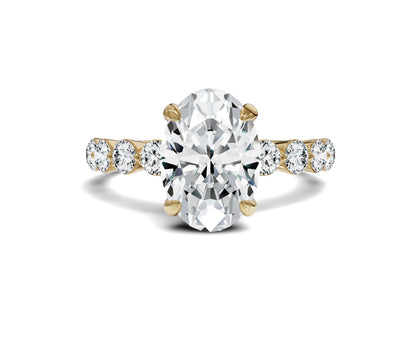 Oval Cut Diamond Engagement Ring with Side Stone - Chicory Jewel