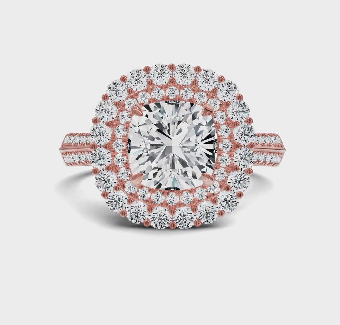 Timeless Cushion Cut Engagement Rings | Halo with Side Stones
