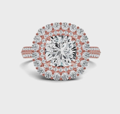 Timeless Cushion Cut Engagement Rings | Halo with Side Stones
