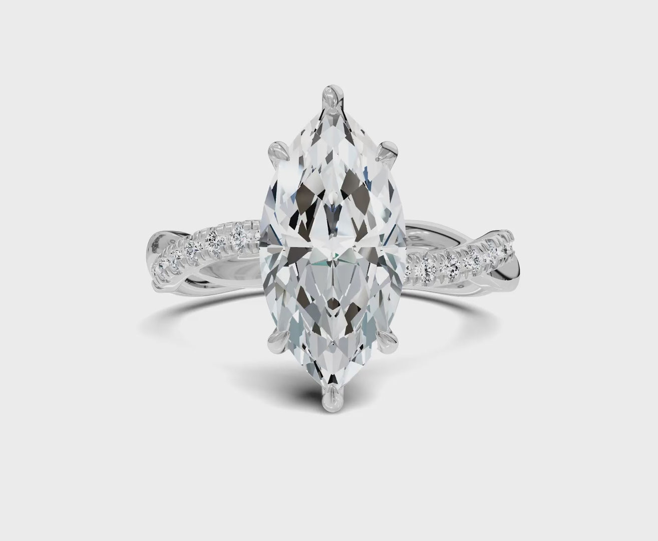 2.5Ct Marquise Twisted Shank Side Stone Engagement Ring