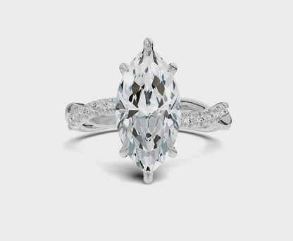 2.5Ct Marquise Twisted Shank Side Stone Engagement Ring